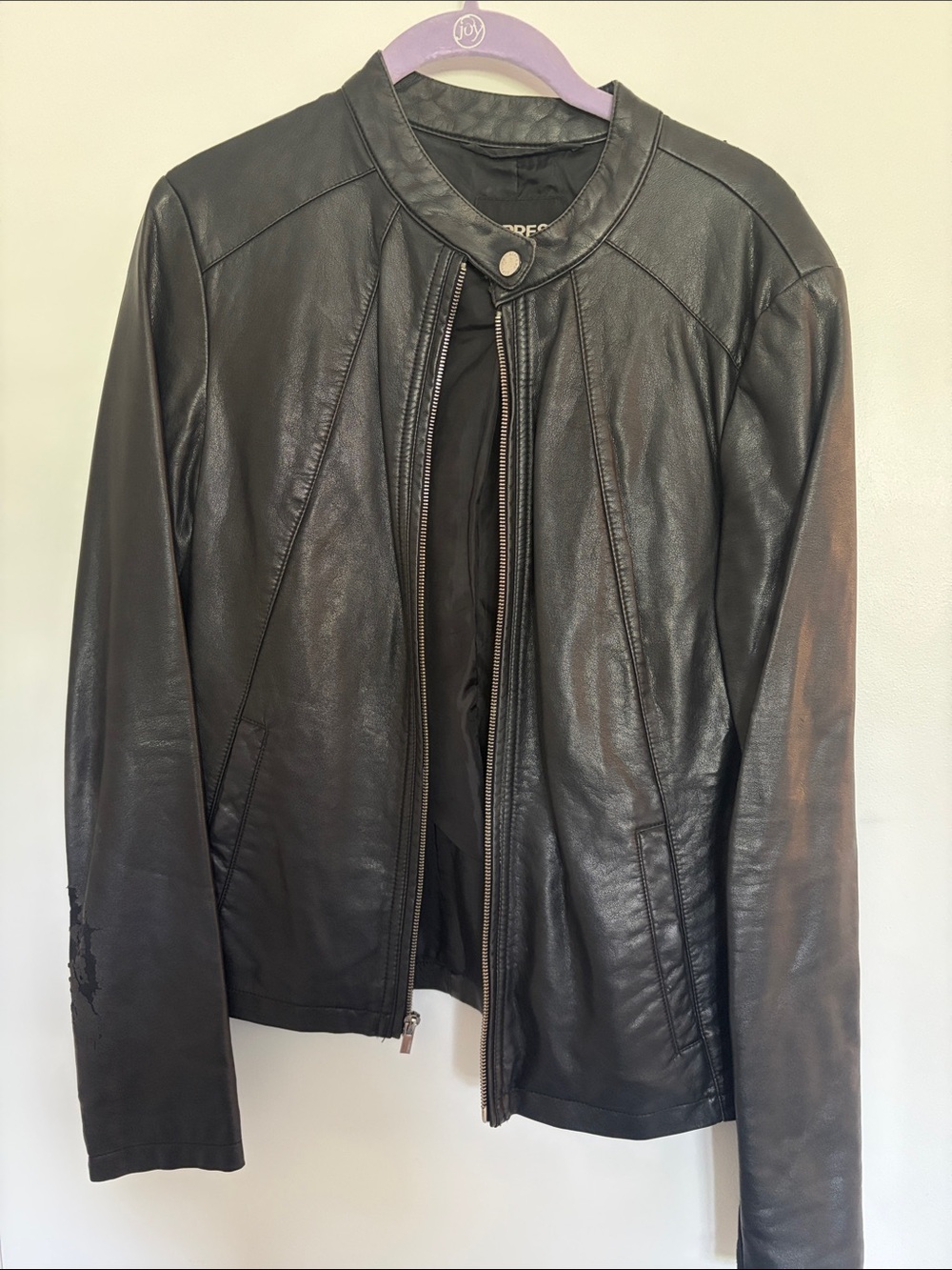 Express Black Leather Jacket with Snap Collar